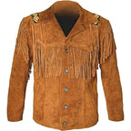 Western Leather Jackets for Men Cowboy Leather Jacket and Fringe Beaded Coat Suede Leather Shirt