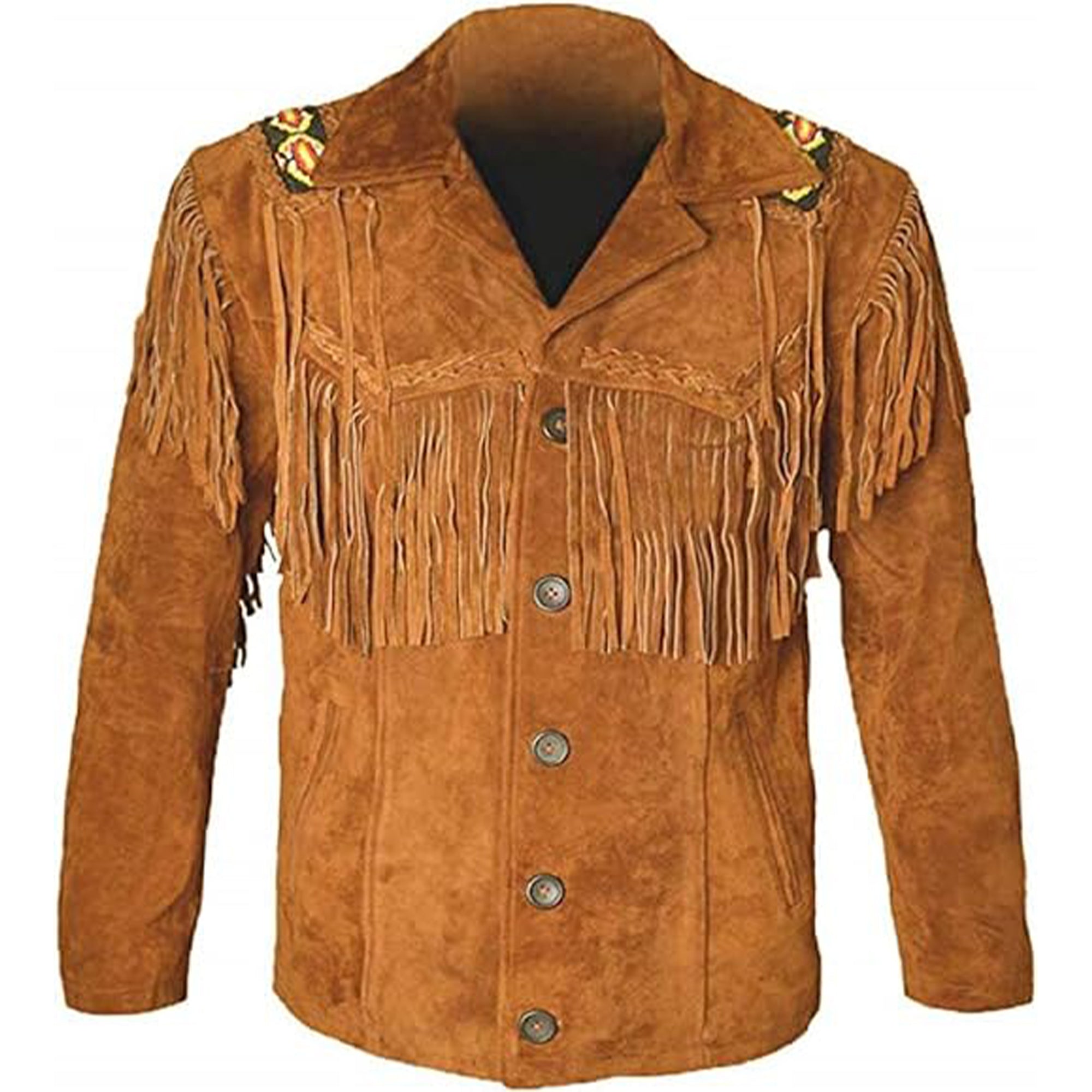 Western Leather Jackets for Men Cowboy Leather Jacket and Fringe Beaded Coat Suede Leather Shirt