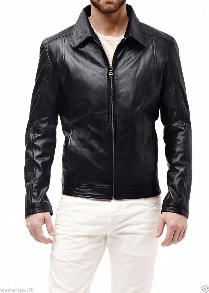 New Men's leather motorcycle jacket Slim fit leather jacket Coat A537