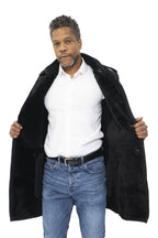 Mens Shearling Sheepskin Suede Pea Coat-Cali