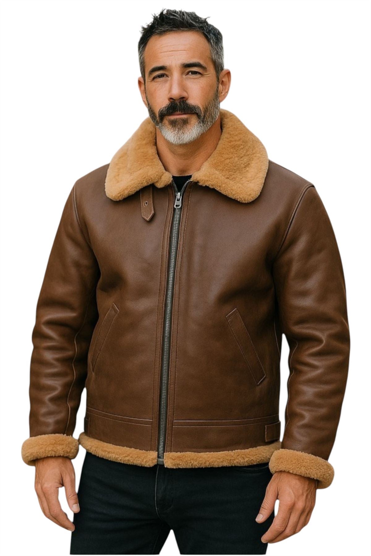 Mens B3 WW2 Sheepskin Leather Flying Aviator Jacket-Houston