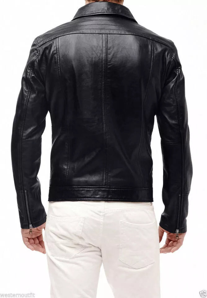 New Men's leather motorcycle jacket Slim fit leather jacket Coat A537