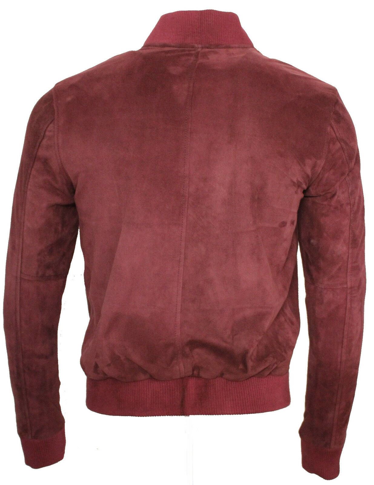 Mens Varsity Soft Suede Leather Bomber Jacket