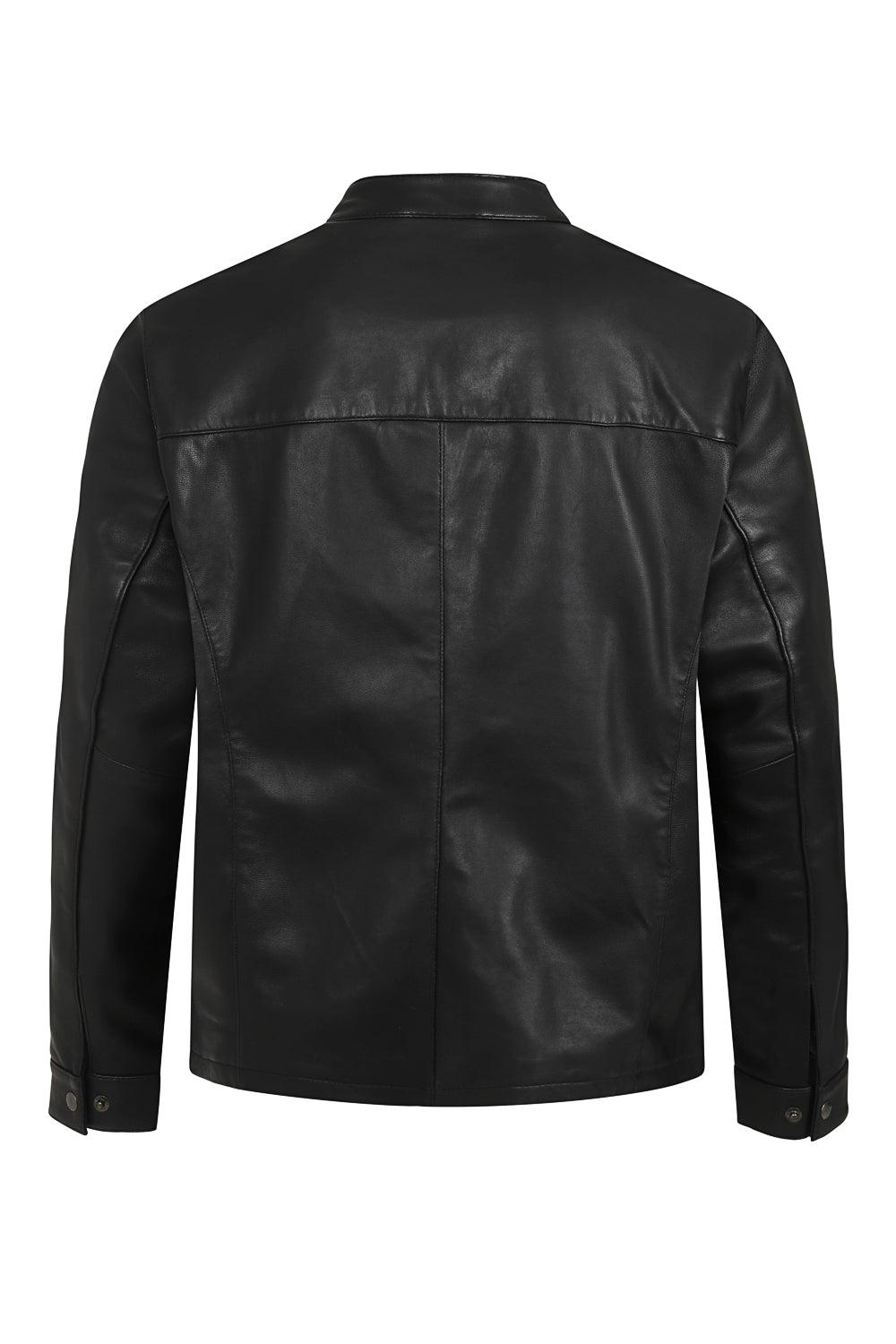 BILLY Men's Black Lamb Nappa Leather Jacket - Classic Mandarin Collar