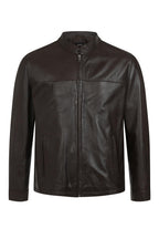 BILLY Men's Brown Lamb Nappa Leather Classic Jacket - Mandarin Collar