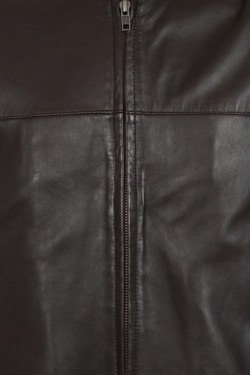 BILLY Men's Brown Lamb Nappa Leather Classic Jacket - Mandarin Collar
