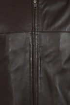 BILLY Men's Brown Lamb Nappa Leather Classic Jacket - Mandarin Collar