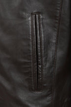 BILLY Men's Brown Lamb Nappa Leather Classic Jacket - Mandarin Collar