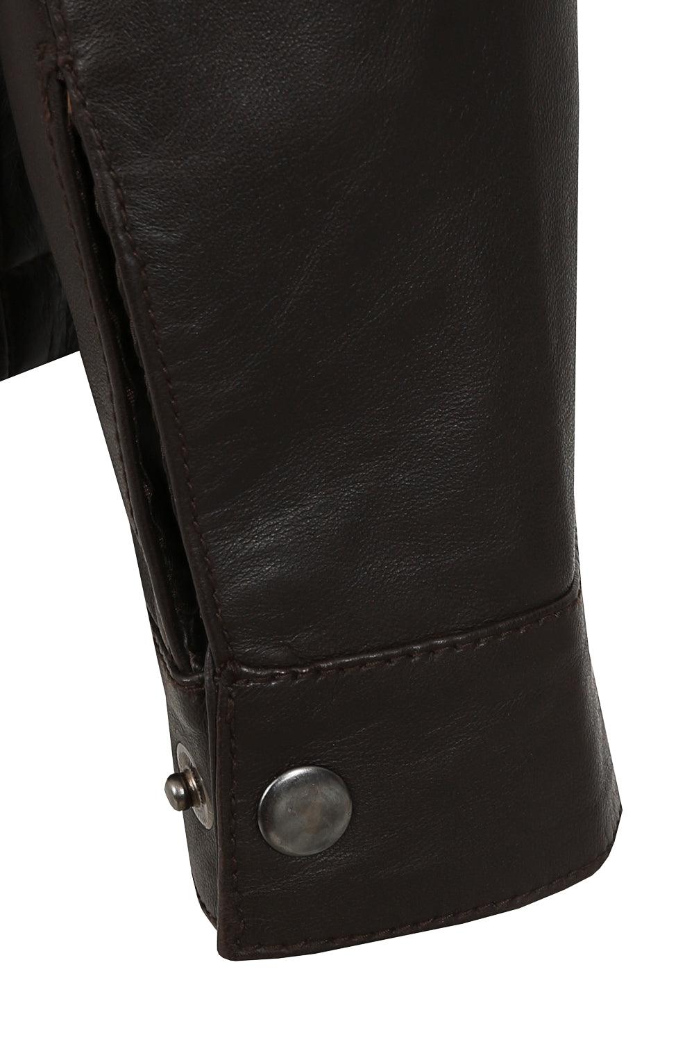 BILLY Men's Brown Lamb Nappa Leather Classic Jacket - Mandarin Collar
