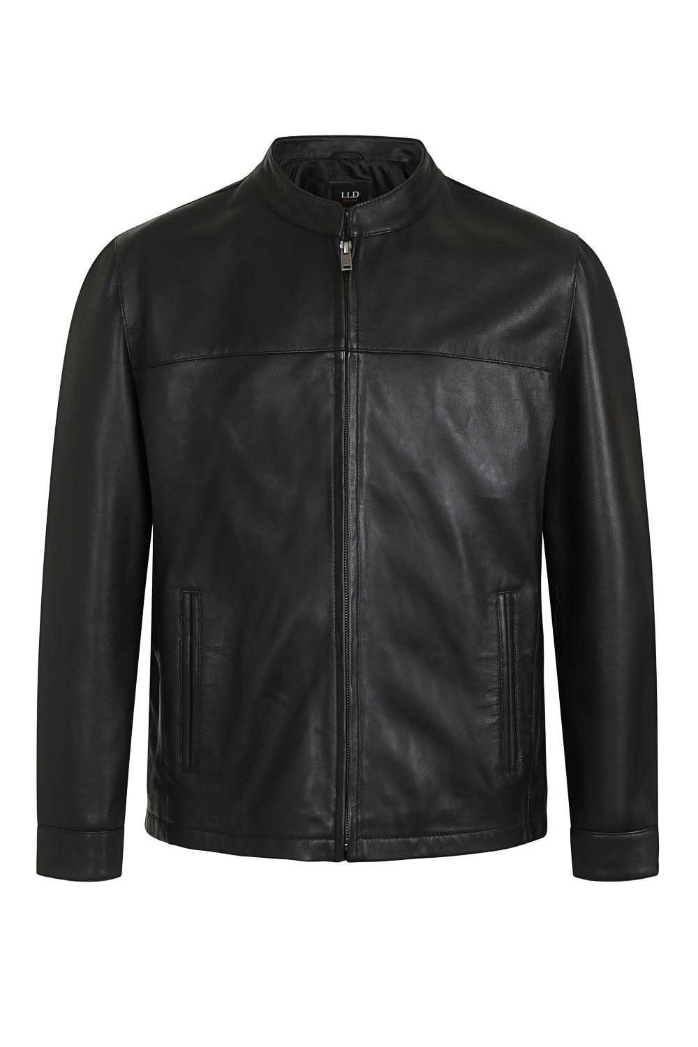 BILLY Men's Black Lamb Nappa Leather Jacket - Classic Mandarin Collar