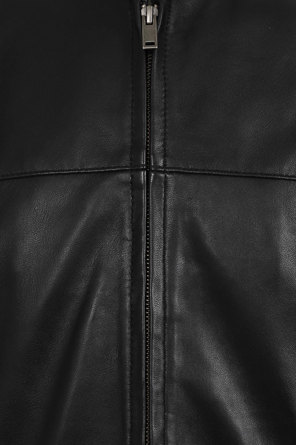 BILLY Men's Black Lamb Nappa Leather Jacket - Classic Mandarin Collar