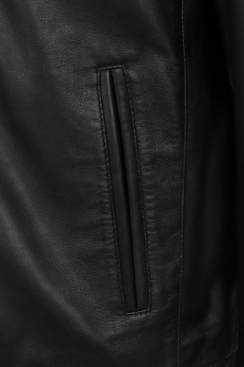 BILLY Men's Black Lamb Nappa Leather Jacket - Classic Mandarin Collar