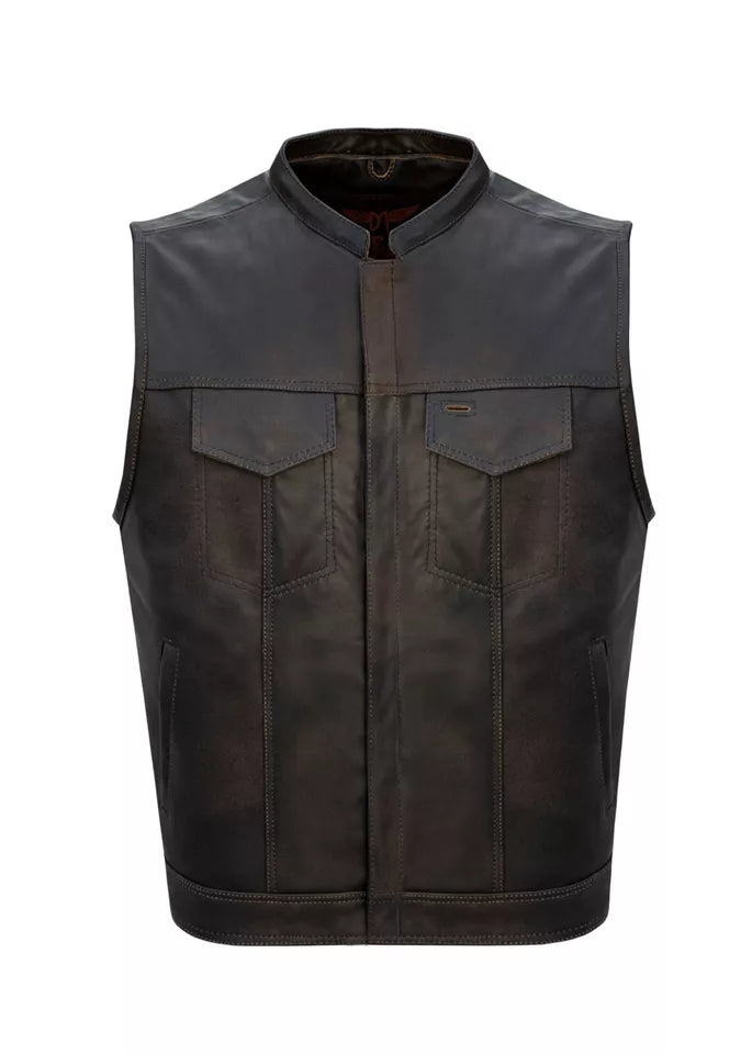 Black Leather Men's Motorcycle Biker Pockets Club Vest Waistcoat W/ Side Zipper