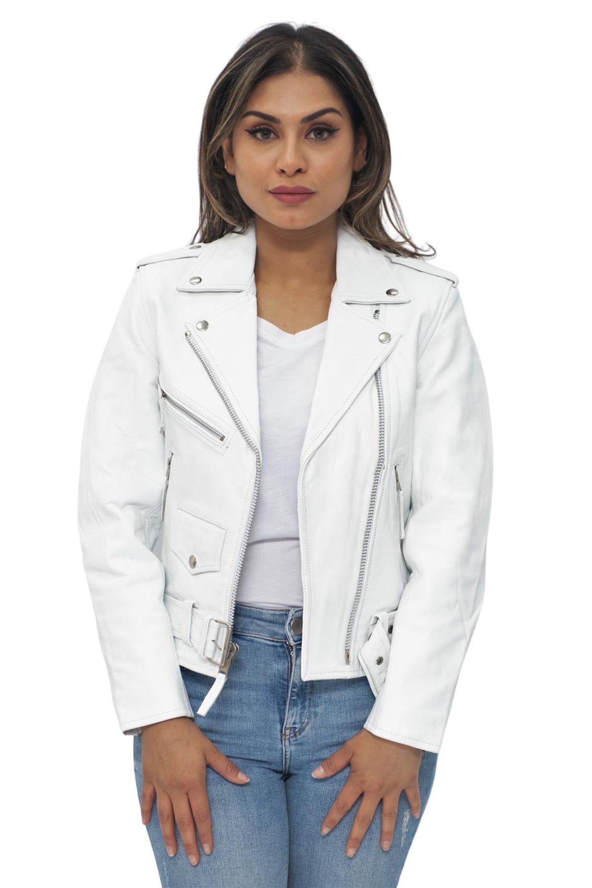 Women's Cowhide Brando Leather Biker Jacket-Murcia