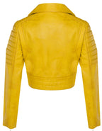 Womens Cropped Brando Leather Biker Jacket-Damascus