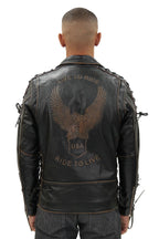 Mens Embossed Brando Leather Biker Jacket-Chicago