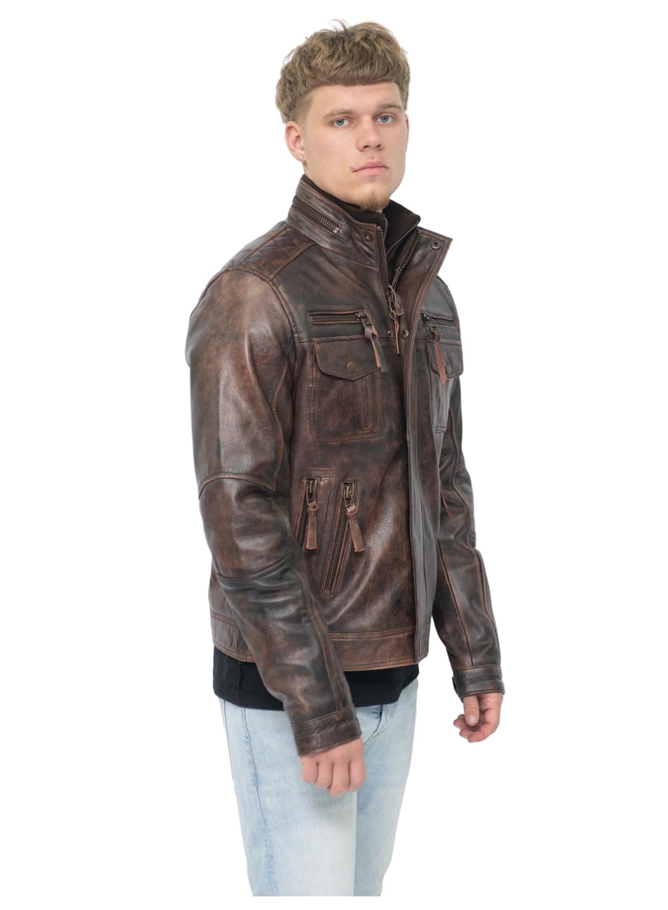 Men's Leather Retro Biker Jacket-Toronto