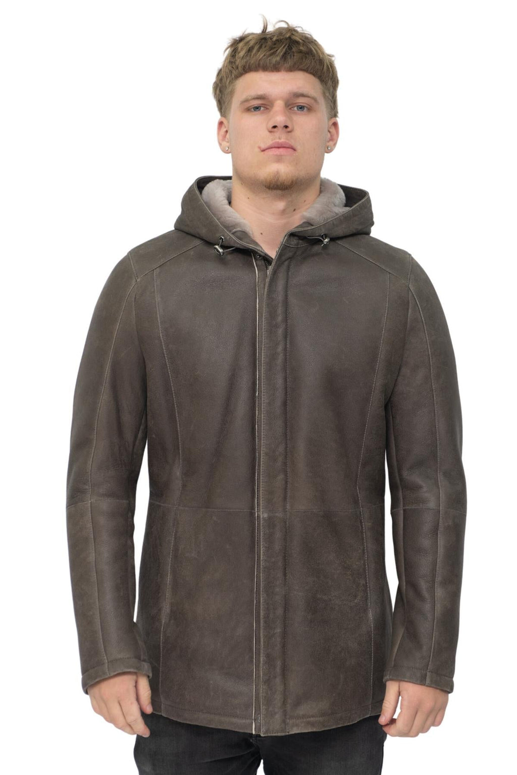 Mens Sheepskin Hooded Parka Coat-Alafaya