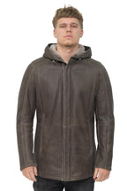 Mens Sheepskin Hooded Parka Coat-Alafaya