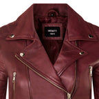 Womens Cropped Brando Leather Biker Jacket-Damascus