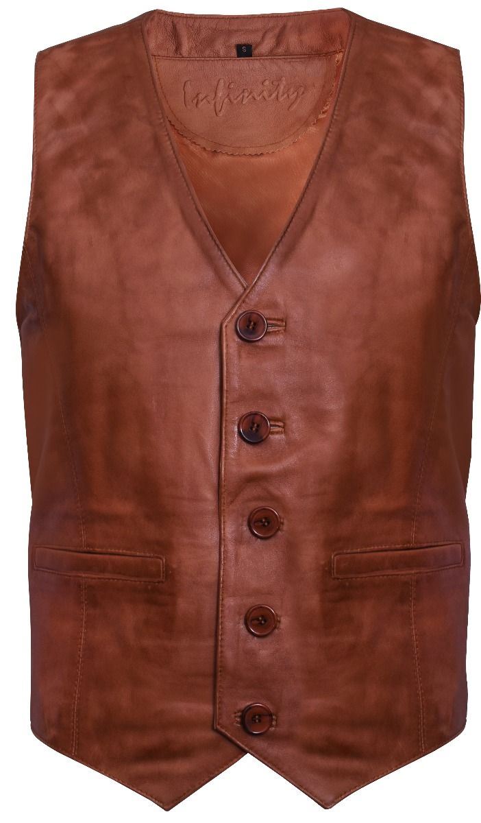 Mens Leather Waistcoat Formal Traditional Gilet Vest