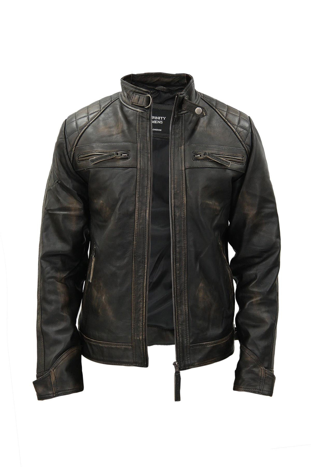 Men's Vintage Leather Quilted Biker Jacket-Monaco