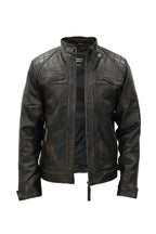 Men's Vintage Leather Quilted Biker Jacket-Monaco