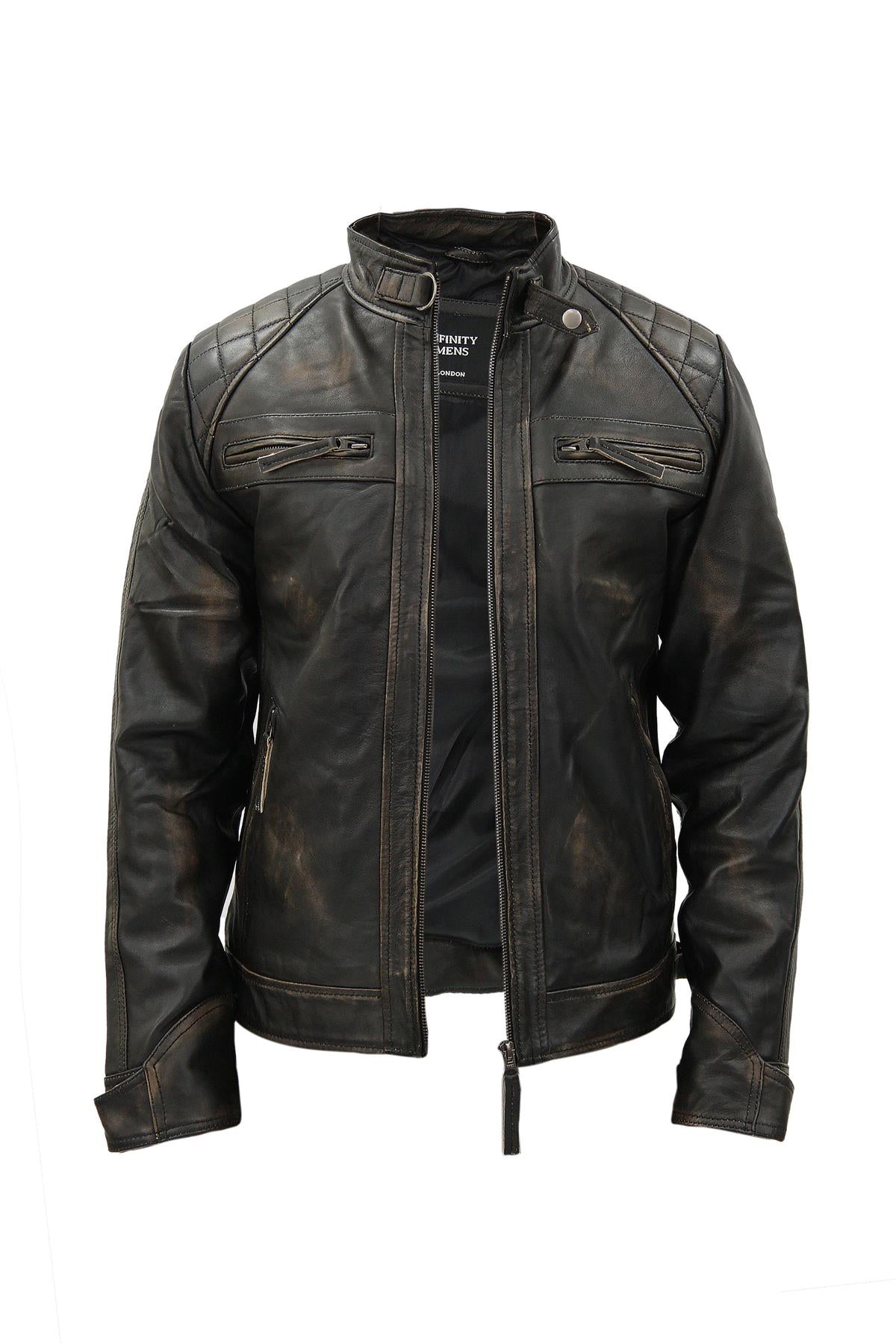 Men's Vintage Leather Quilted Biker Jacket-Monaco