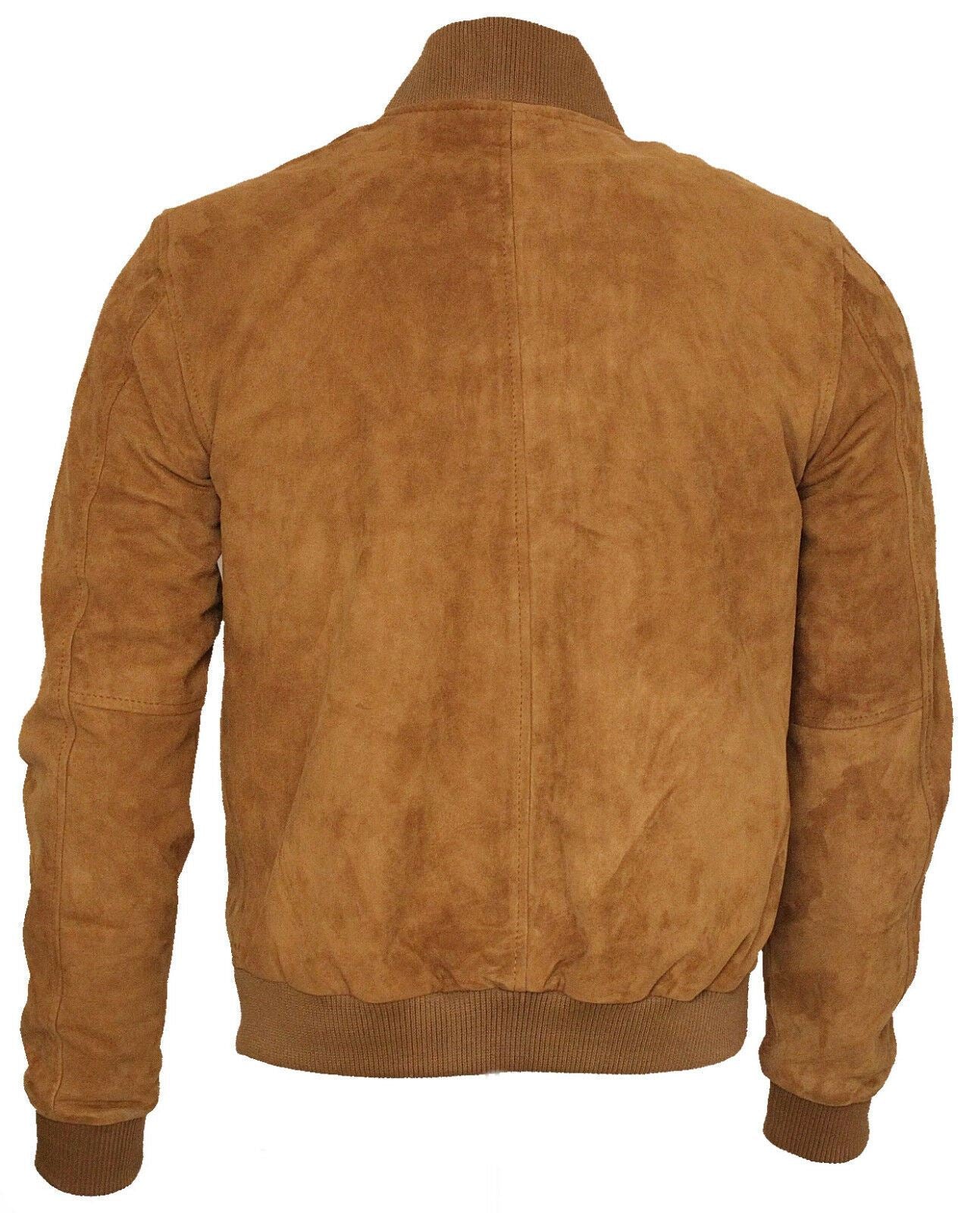 Mens Varsity Soft Suede Leather Bomber Jacket