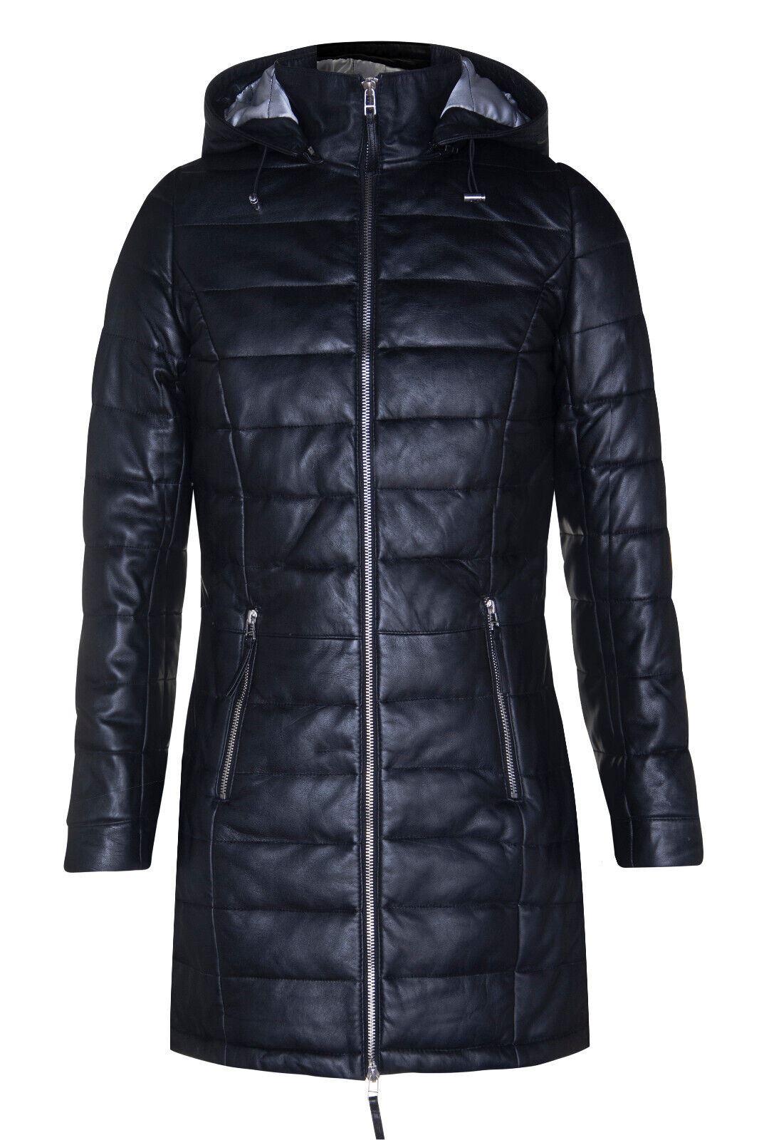 Womens Leather Puffer Parka Jacket-Andria