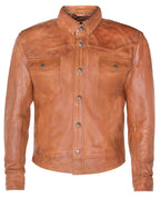 Mens Retro Leather Shirt Jeans Jacket-Beijing