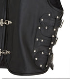 Men’s Black Biker Leather Waistcoat Metal Buckles Vest - Coolgardie
