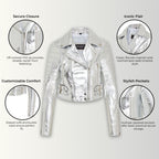 Womens Cropped Brando Leather Biker Jacket-Damascus