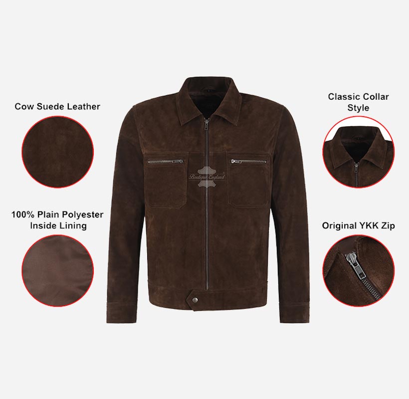 KAEL Men's Roasted Brown Classic Collared Suede Jacket