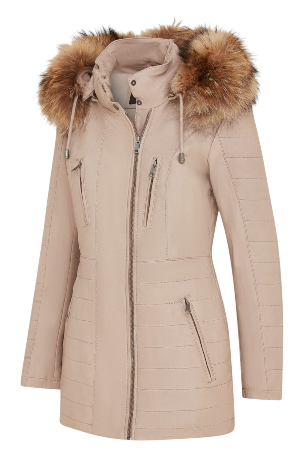 Womens Quilted Leather Parka Jacket-Curitiba