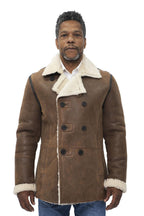 Mens Double Breasted Shearling Sheepskin Pea Coat-Valencia