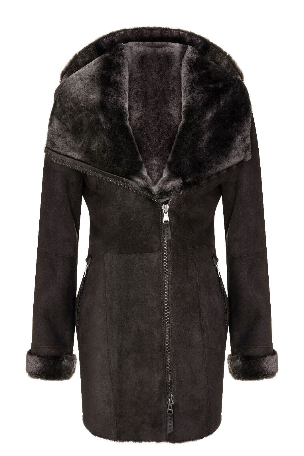 Womens Merino Sheepskin Hooded Coat-Antioch
