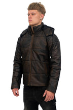 Mens Puffer Leather Bomber Jacket-Augsburg