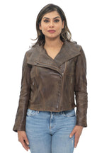 Womens Leather Shawl Wrap Biker Jacket - Riga