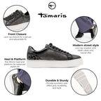 Tamaris Womens Pewter Silver Faux Leather Fashion Lace Up Sneakers