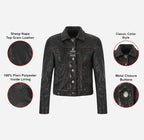 TRUCKER Leather Denim Jacket For Women Washed Leather Shirt Jacket