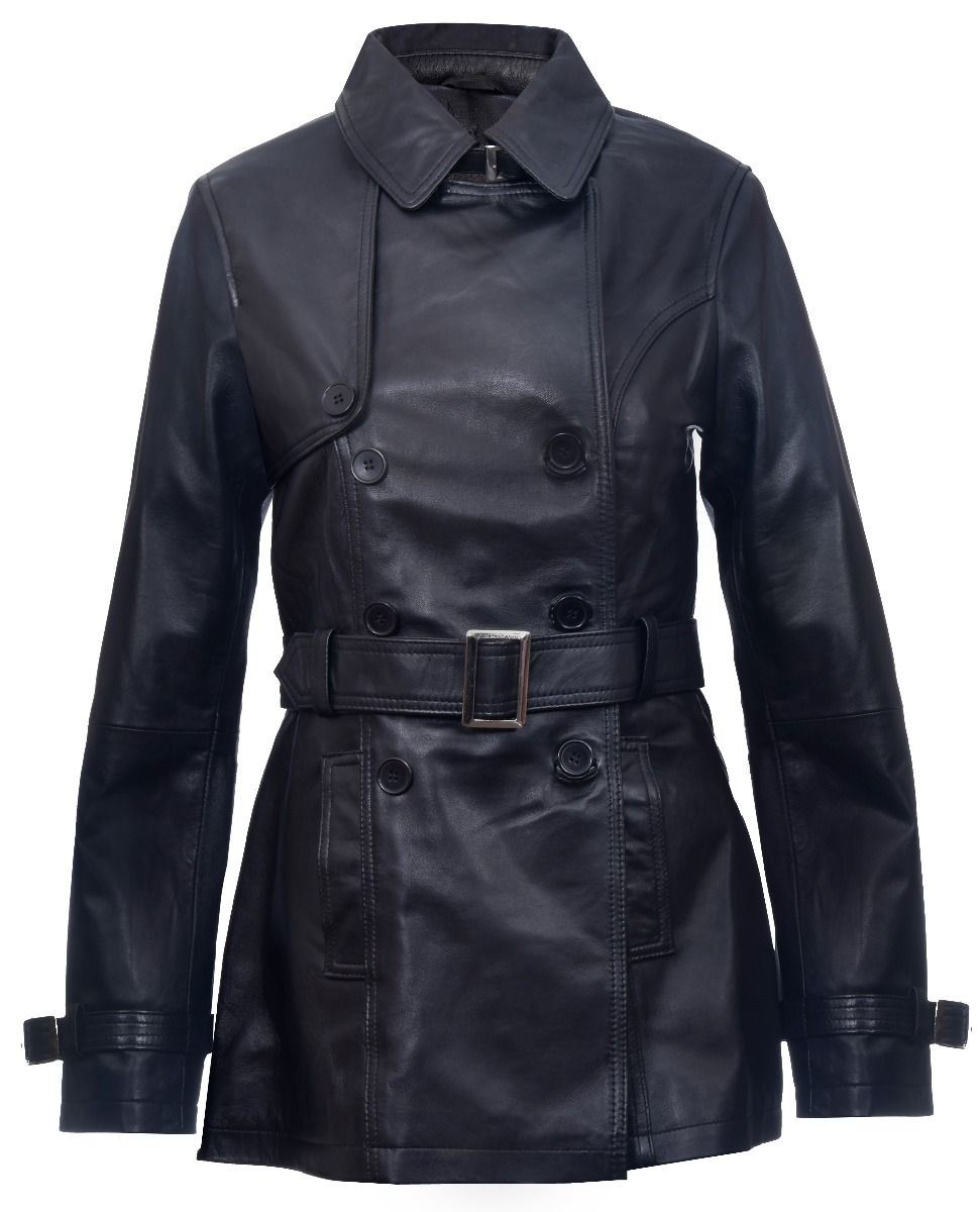Womens Mid Length Leather Trench Coat -Oakham