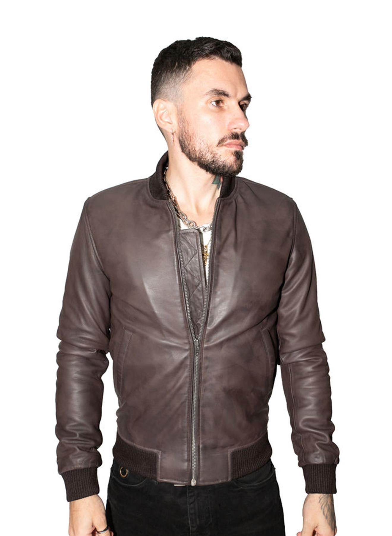 Mens Retro Varsity Leather Bomber Jacket-Pretoria