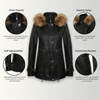Womens Leather Hooded Parka Jacket-Putian