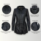 Womens Leather Hooded Parka Jacket-Bucharest