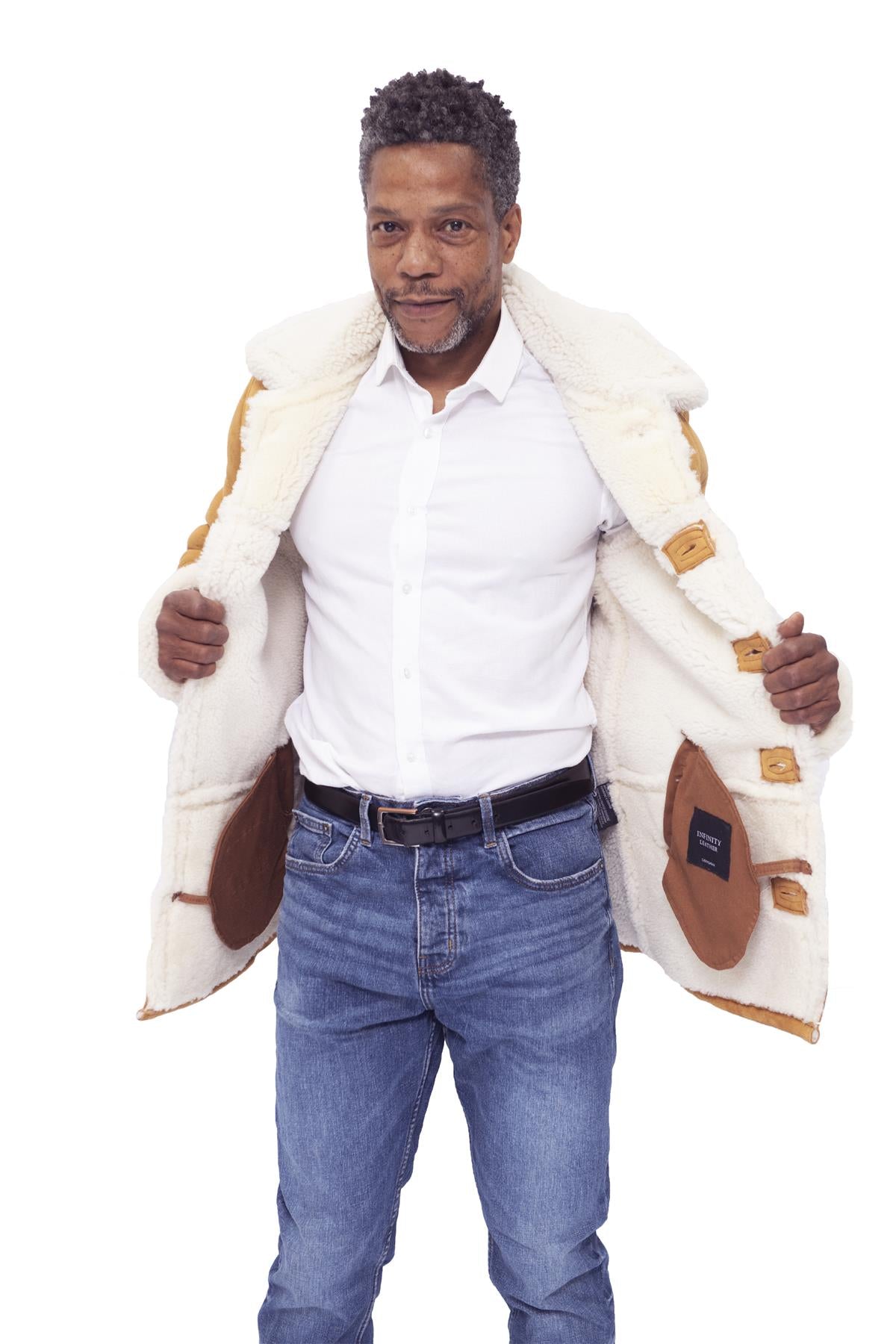 Mens Classic Sheepskin Car Coat-Auburn