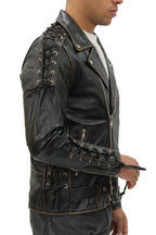 Mens Embossed Brando Leather Biker Jacket-Chicago