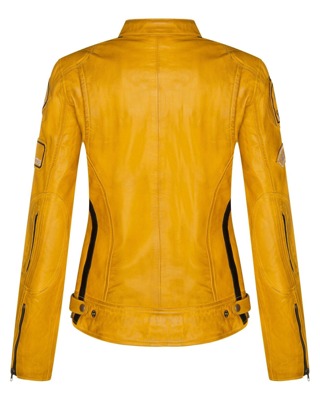 Womens Leather Biker Racing Badges Jacket-Agadir