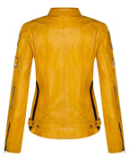 Womens Leather Biker Racing Badges Jacket-Agadir