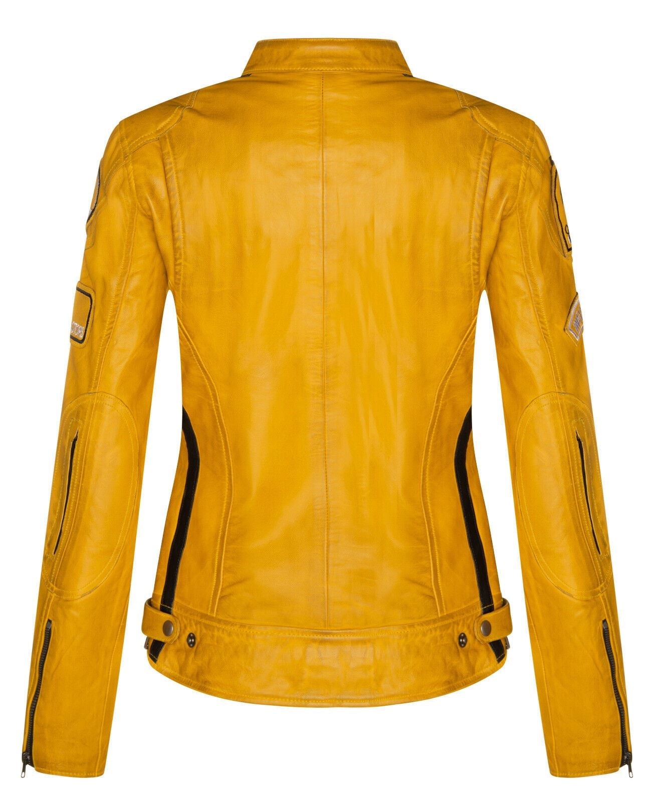 Womens Leather Biker Racing Badges Jacket-Agadir
